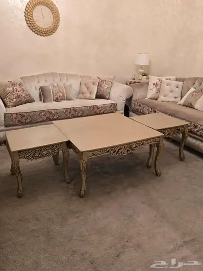 طقم طاولات كنب خشب ذهبي 0