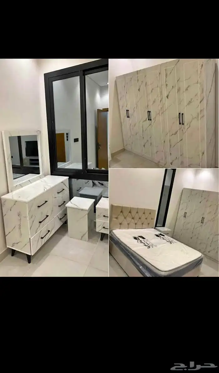 جديدكأمل غرفة نوم  سرير نفرين  مرتبة  دولاب  سرير حديد وخشب 2