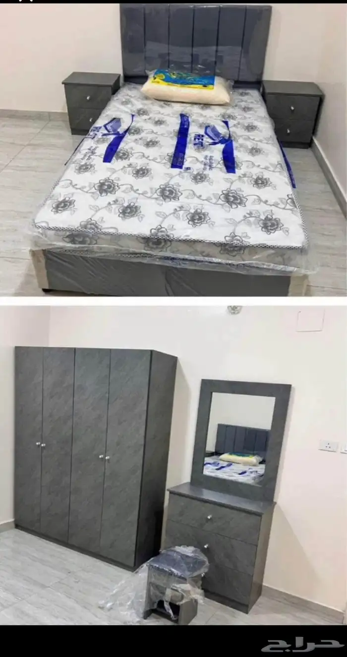 جديدكأمل غرفة نوم  سرير نفرين  مرتبة  دولاب  سرير حديد وخشب 1