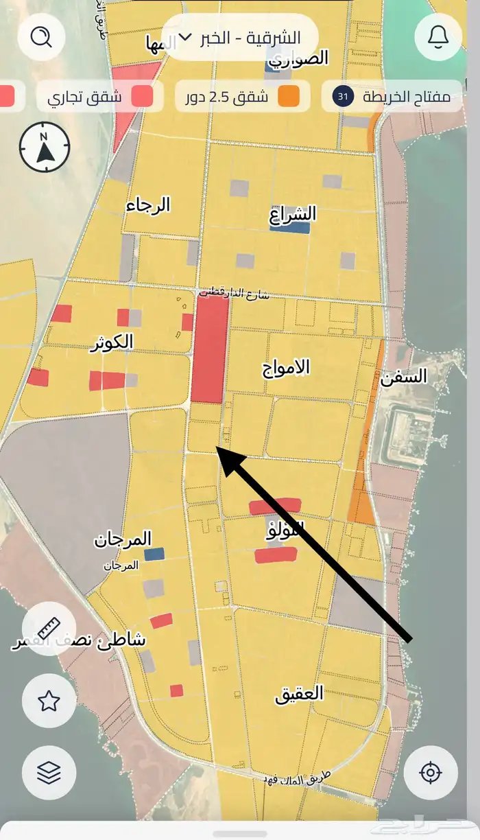 للبيع ارض بحي الامواج مخطط مطور كامل خدمات بعزيزية الخبر 0