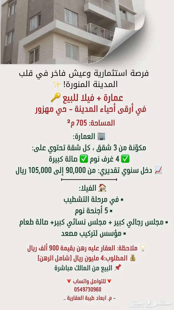 للبيع عمارة و فيلا 18