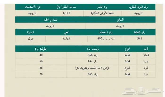 ارض سكنيه للبيع بحي الجامعه تبوك 0