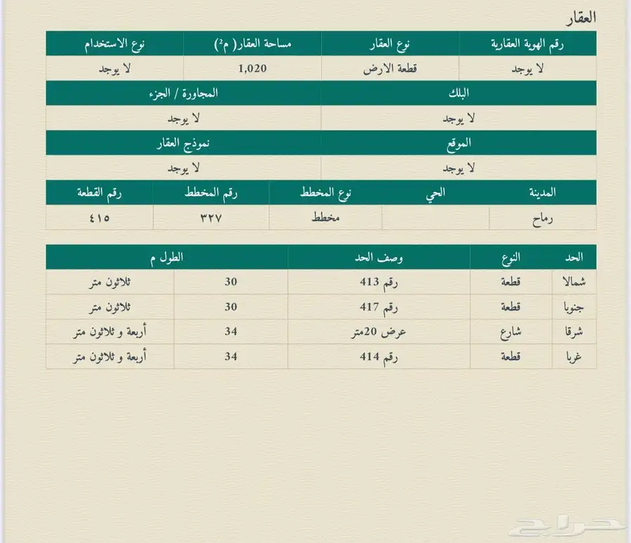 للبيع ارض في محافظة رماح حي السلام 0
