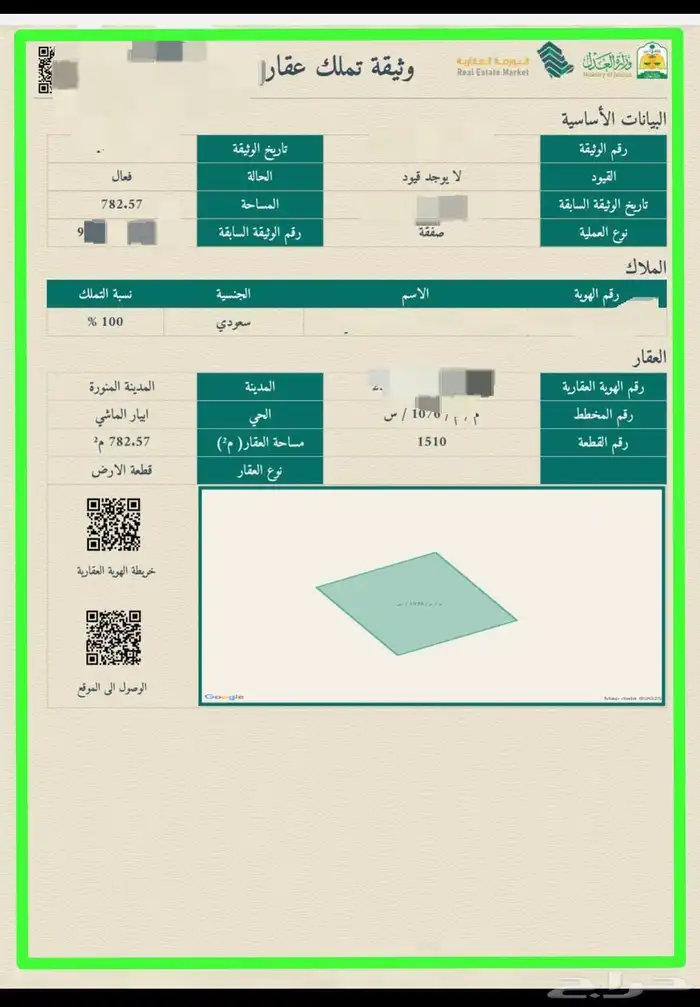 ارض في ابيار الماشي (( المساحة 782 )) 0