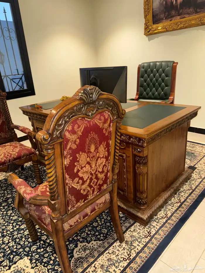 طقم مكتب فاخر ملكي خشب طبيعي محفور يدوي ا - نادر وفخم 5