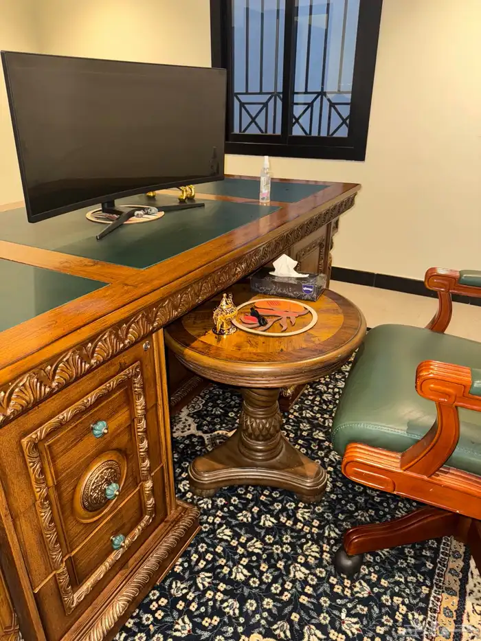 طقم مكتب فاخر ملكي خشب طبيعي محفور يدوي ا - نادر وفخم 6
