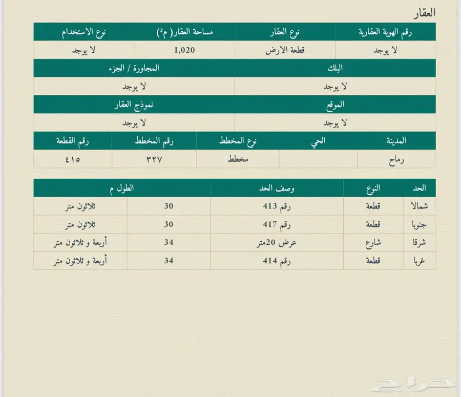 للبيع أرض في محافظة رماح حي السلام 0