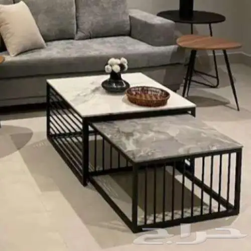 طقم طاولتين متداخلة بسطح خشبي ( جديد ) 0