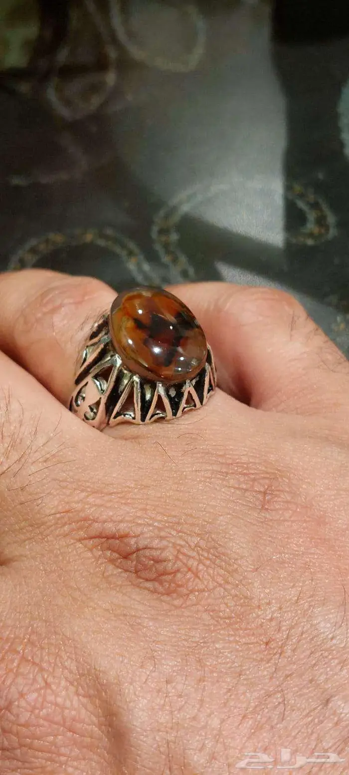 خاتم عقيق يماني طبيعي مصور 7