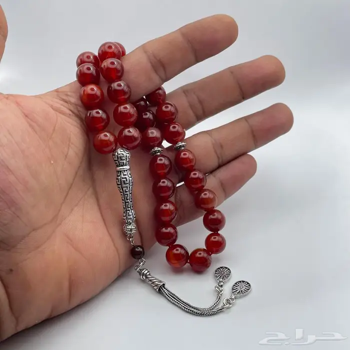 سبحة عقيق احمر بالفضة 2