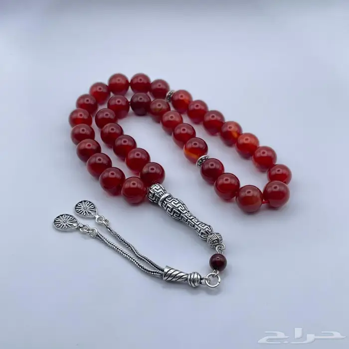 سبحة عقيق احمر بالفضة 0
