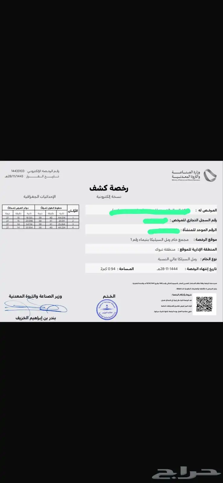 يوجد لدينا رخصة كشف جاهزه للبيع 0