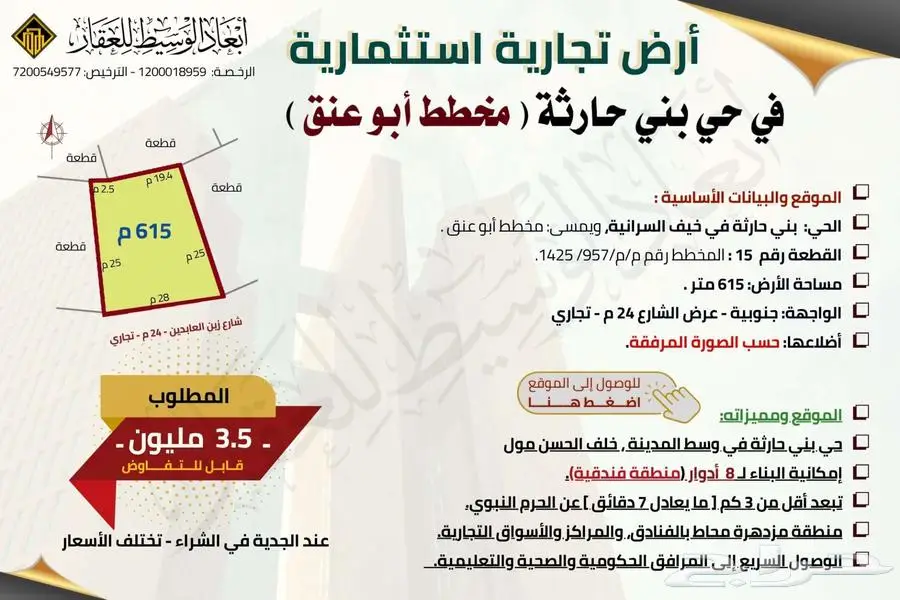 ارض سكنية في مخطط ابو عنق 2