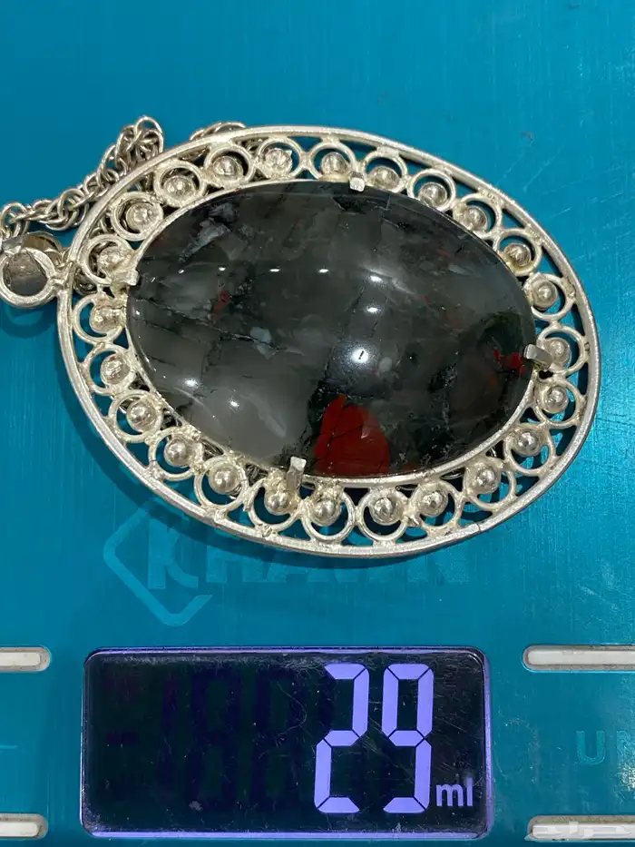 قلادة حجر الدم او الهليوتروب بتعليقة وسلسلة فضه عيار 925 5