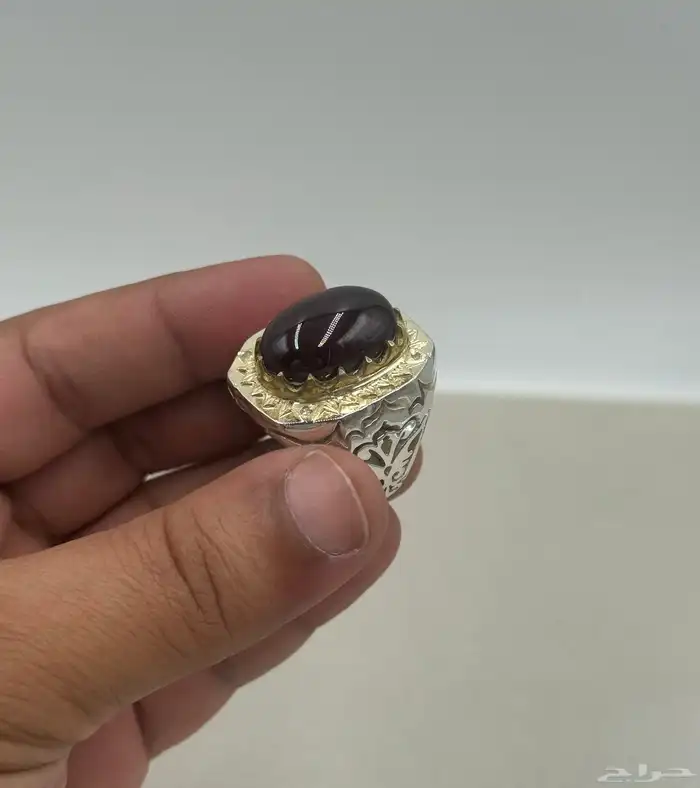 خاتم فضة جارنيت طبيعي مرصع ألماس 7