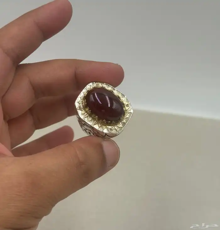 خاتم فضة جارنيت طبيعي مرصع ألماس 19