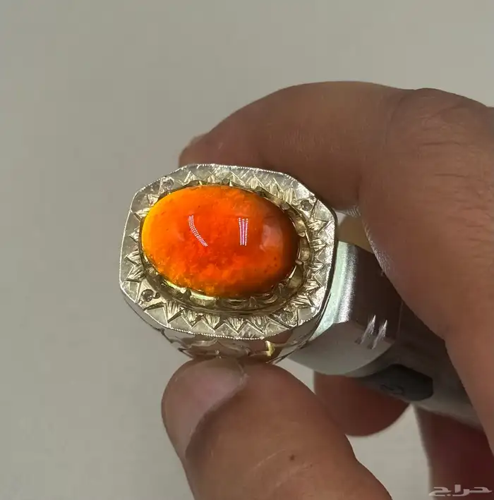 خاتم فضة جارنيت طبيعي مرصع ألماس 5
