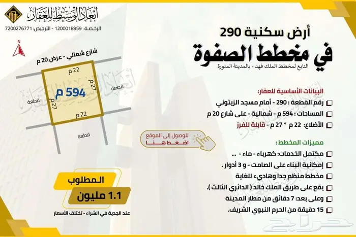 ارض مفروزة في مخطط الصفوة في الملك فهد في المدينة المنورة 8