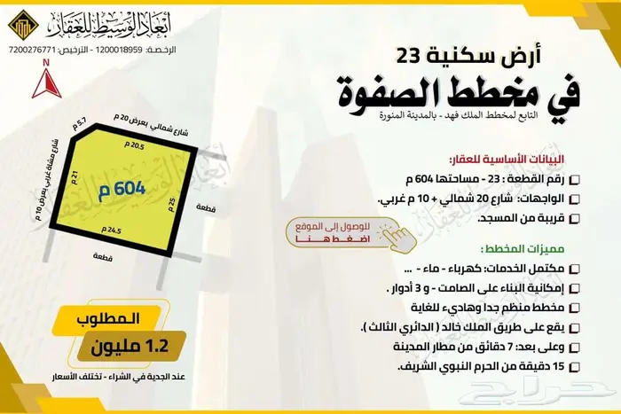 ارض مفروزة في مخطط الصفوة في الملك فهد في المدينة المنورة 6