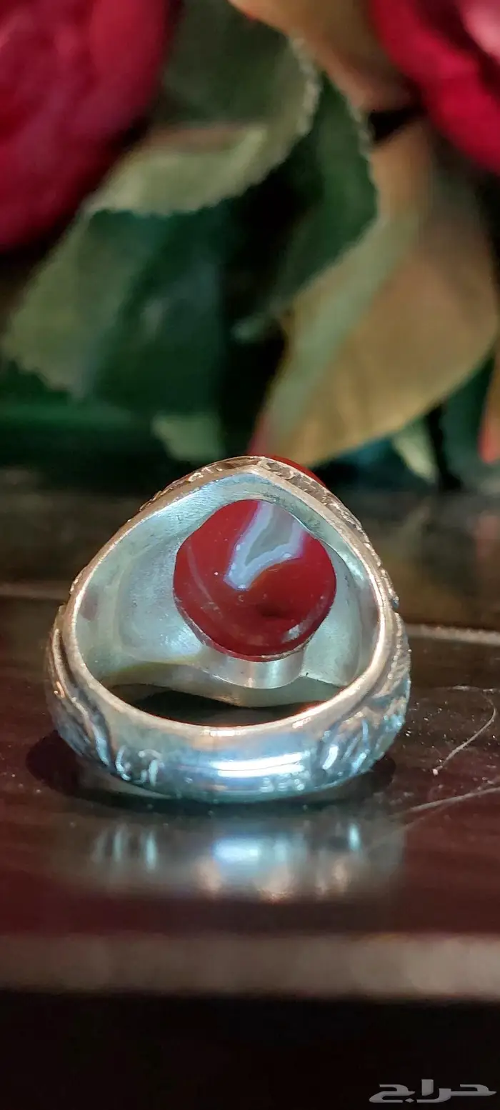 خاتم عقيق يماني كبدي طبيعي 4