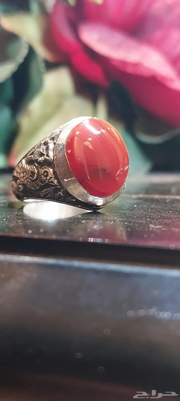 خاتم عقيق يماني كبدي طبيعي 0