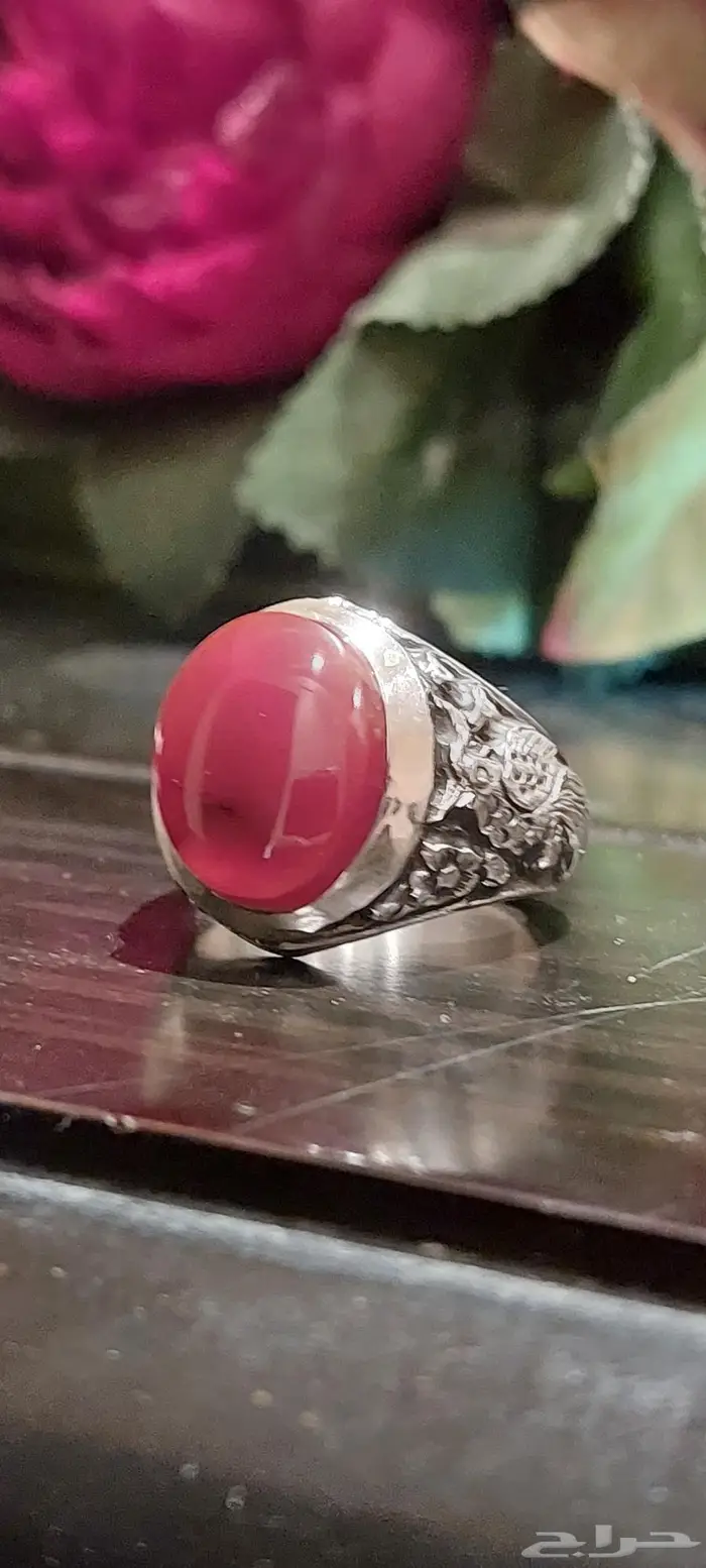 خاتم عقيق يماني كبدي طبيعي 5