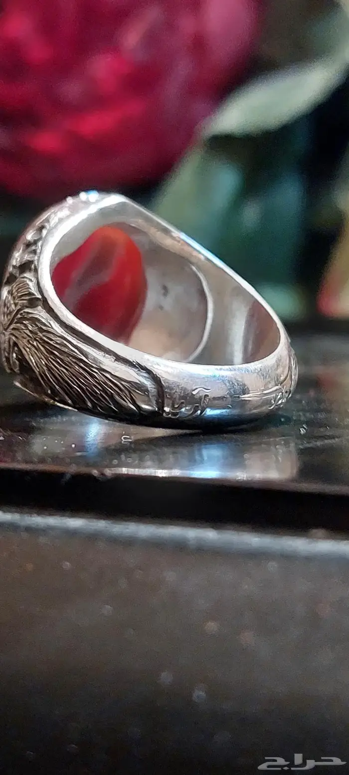 خاتم عقيق يماني كبدي طبيعي 3