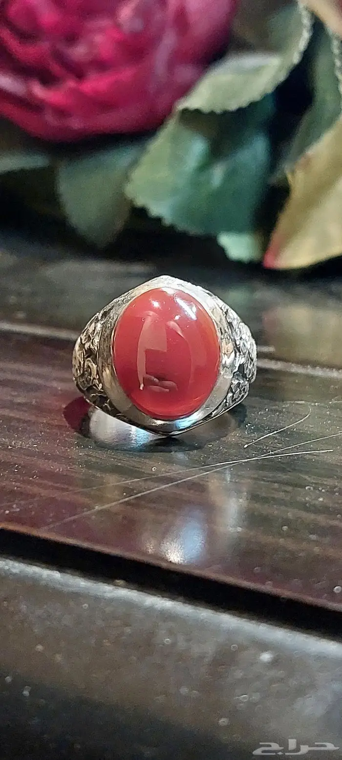 خاتم عقيق يماني كبدي طبيعي 2