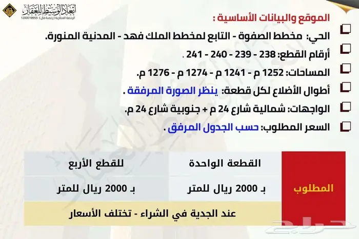 4 قطع سكنية مساحتها  5 ألف متر - في مخطط الصفوة في الملك فهد 4