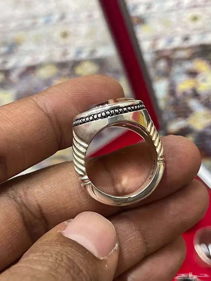 خاتم بحجر عقيق جزع يمني الوان متعددة صياغة عارف 14