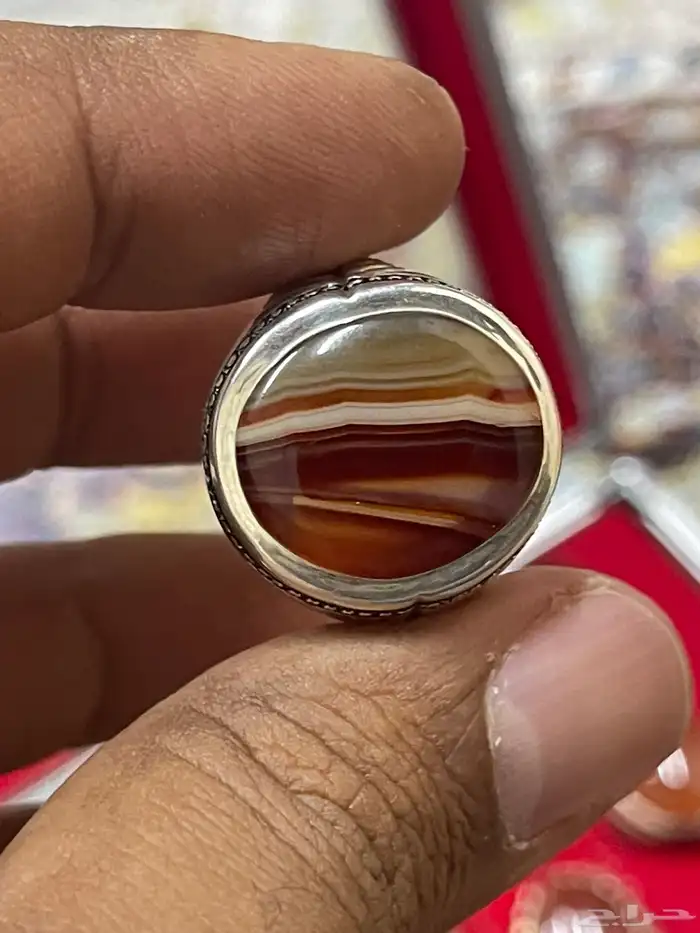 خاتم بحجر عقيق جزع يمني الوان متعددة صياغة عارف 17