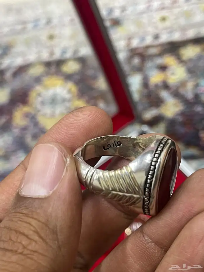 خاتم بحجر عقيق جزع يمني الوان متعددة صياغة عارف 10