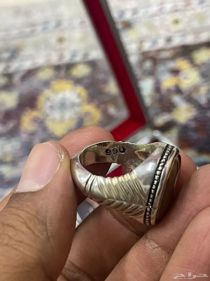 خاتم بحجر عقيق جزع يمني الوان متعددة صياغة عارف 9