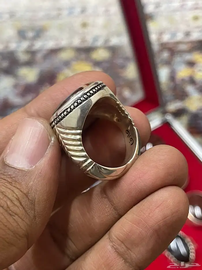 خاتم بحجر عقيق جزع يمني الوان متعددة صياغة عارف 7