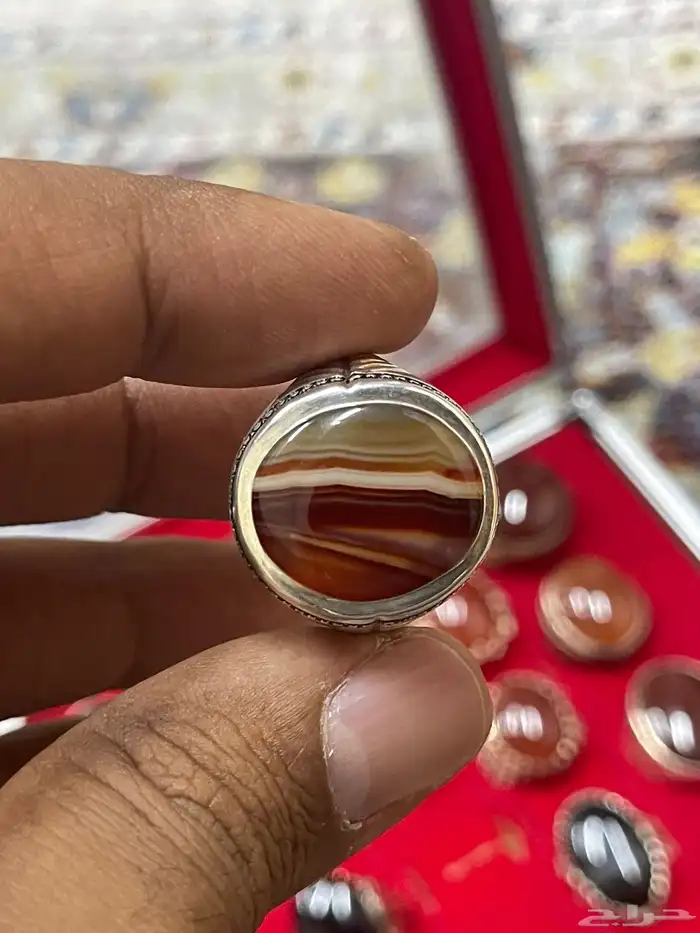 خاتم بحجر عقيق جزع يمني الوان متعددة صياغة عارف 3