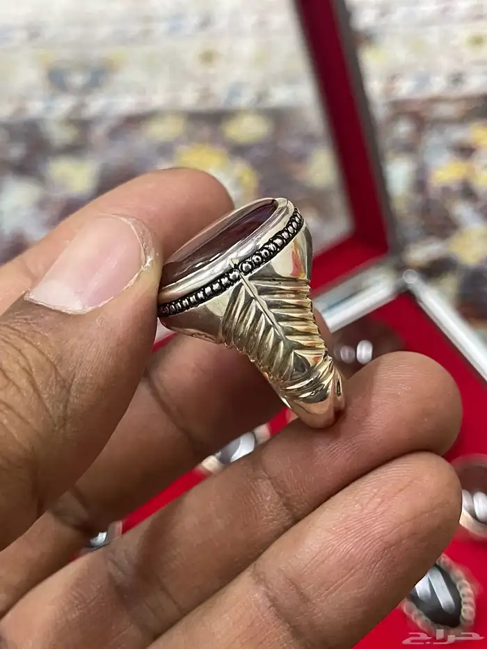 خاتم بحجر عقيق جزع يمني الوان متعددة صياغة عارف 6