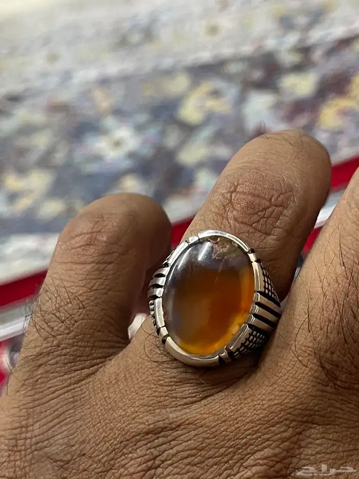 خاتم عقيق يمني بلطخه عسلي صياغة عارف 16