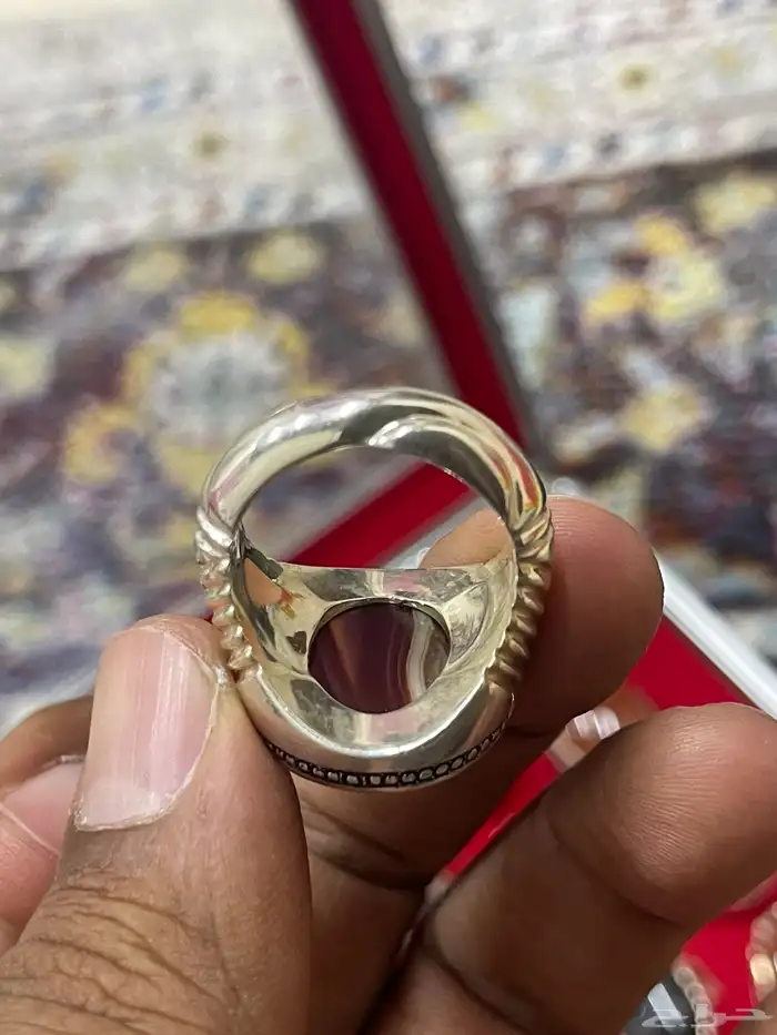خاتم بحجر عقيق جزع يمني الوان متعددة صياغة عارف 11