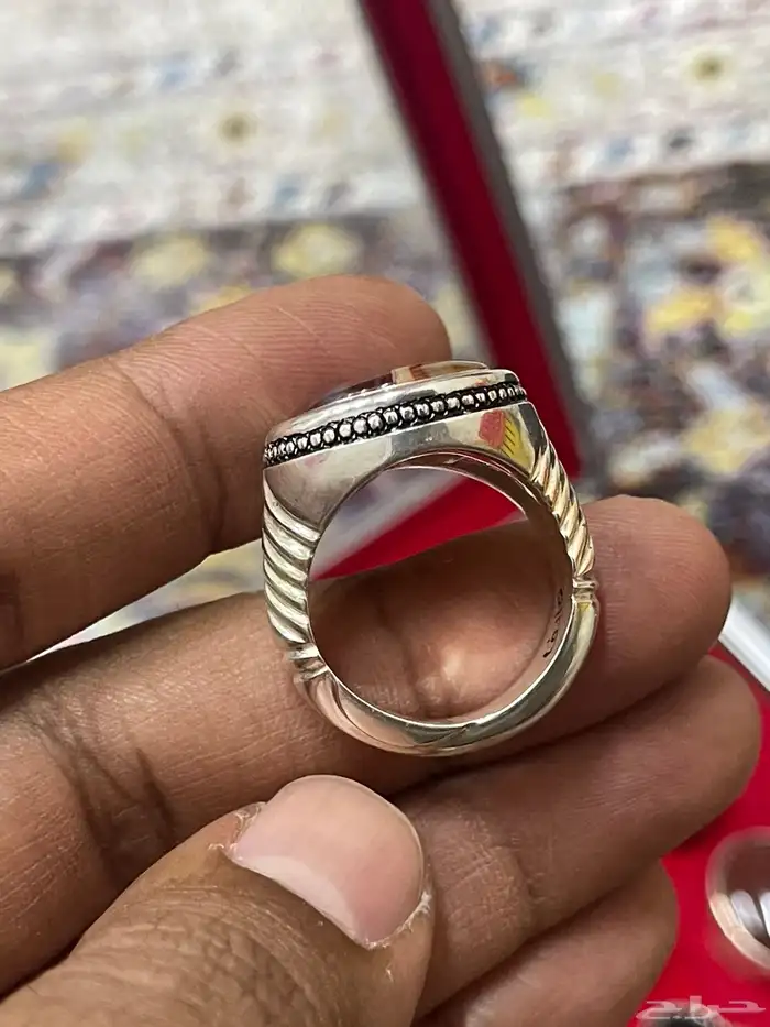 خاتم بحجر عقيق جزع يمني الوان متعددة صياغة عارف 15