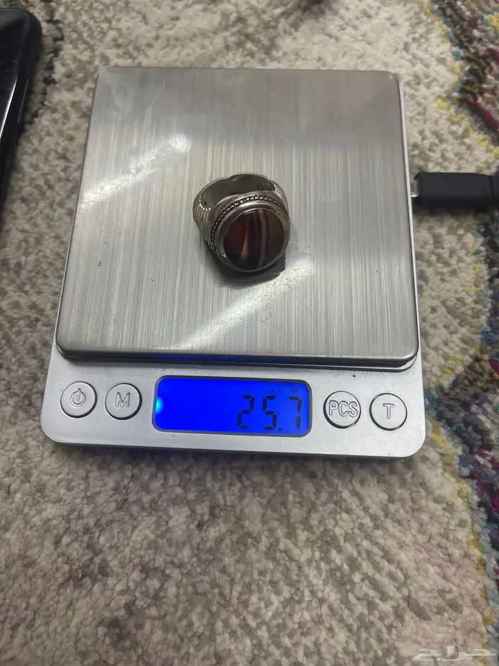 خاتم بحجر عقيق جزع يمني الوان متعددة صياغة عارف 21