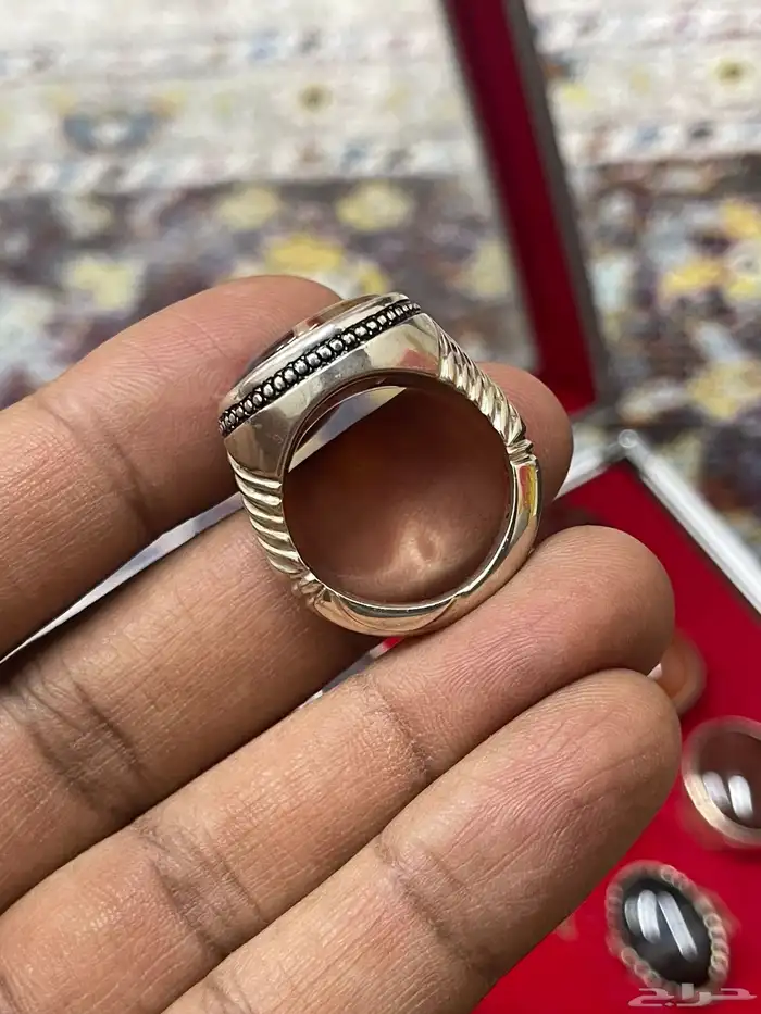 خاتم بحجر عقيق جزع يمني الوان متعددة صياغة عارف 8