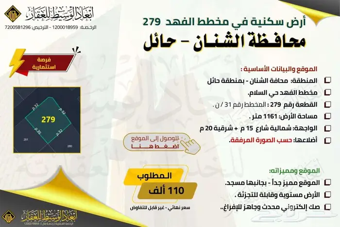 ارض سكنية للبيع في مخطط الفهد في حي السلام في الشنان في حائل 5