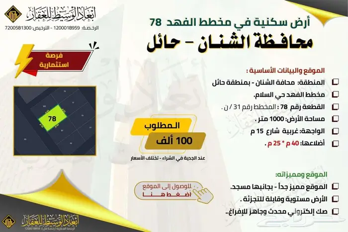 ارض سكنية للبيع في مخطط الفهد في حي السلام في الشنان في حائل 4