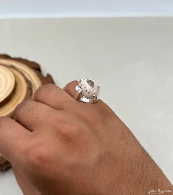 خاتم فضة اوبال حجري مكسيكي طبيعي 13