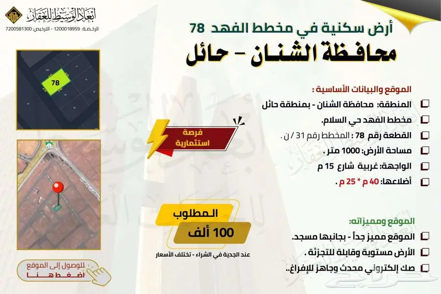 ارض سكنية للبيع في مخطط الفهد في حي السلام في الشنان في حائل 7