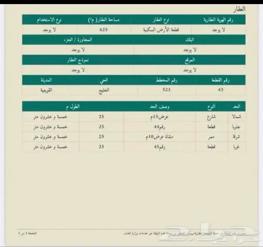 ارض القويعية مخطط 523 مساحة 625 حي الخليج 1