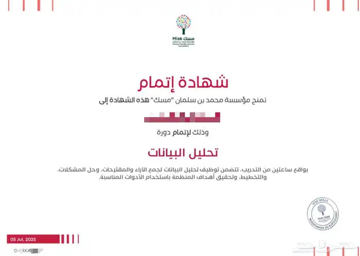 دورة وشهادة تحليل البيانات مقدمة من مسك 0