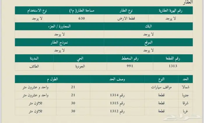 للبيع ارض في العرفاء مخطط 991 1