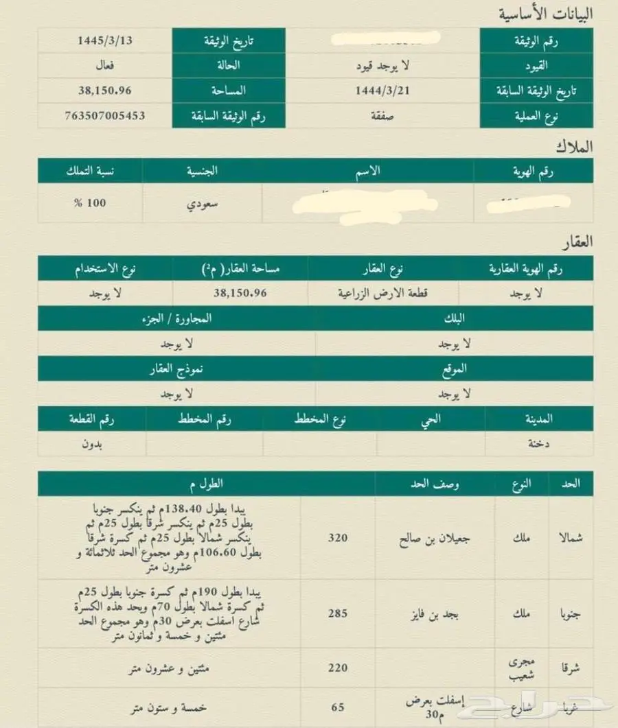 ارض زراعية للبيع في دخنه 190 الف 0