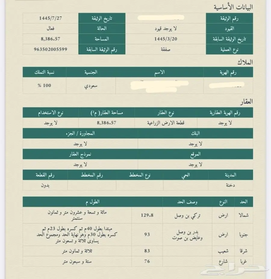 ارض زراعية للبيع في دخنه 90 الف ريال 0